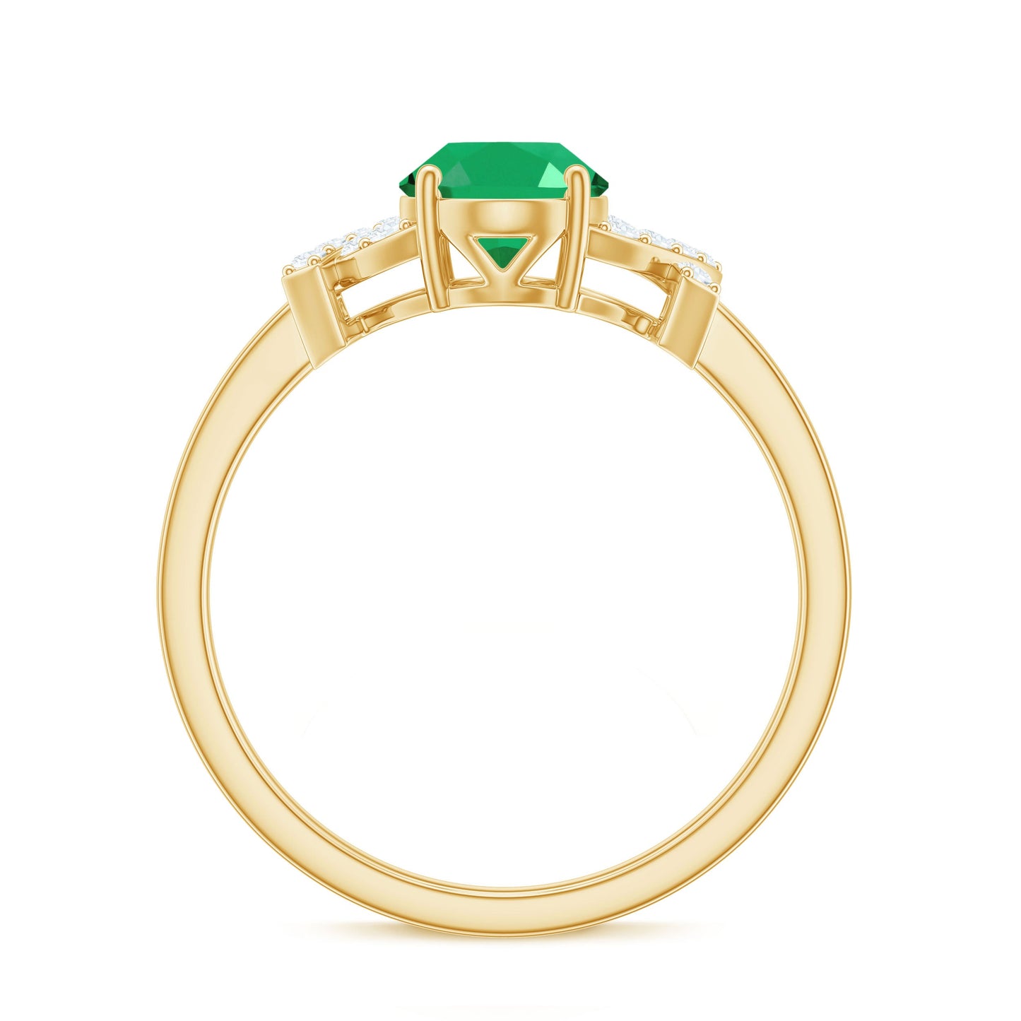 Real Solitaire Emerald Oval Engagement Ring with Diamond Split Shank