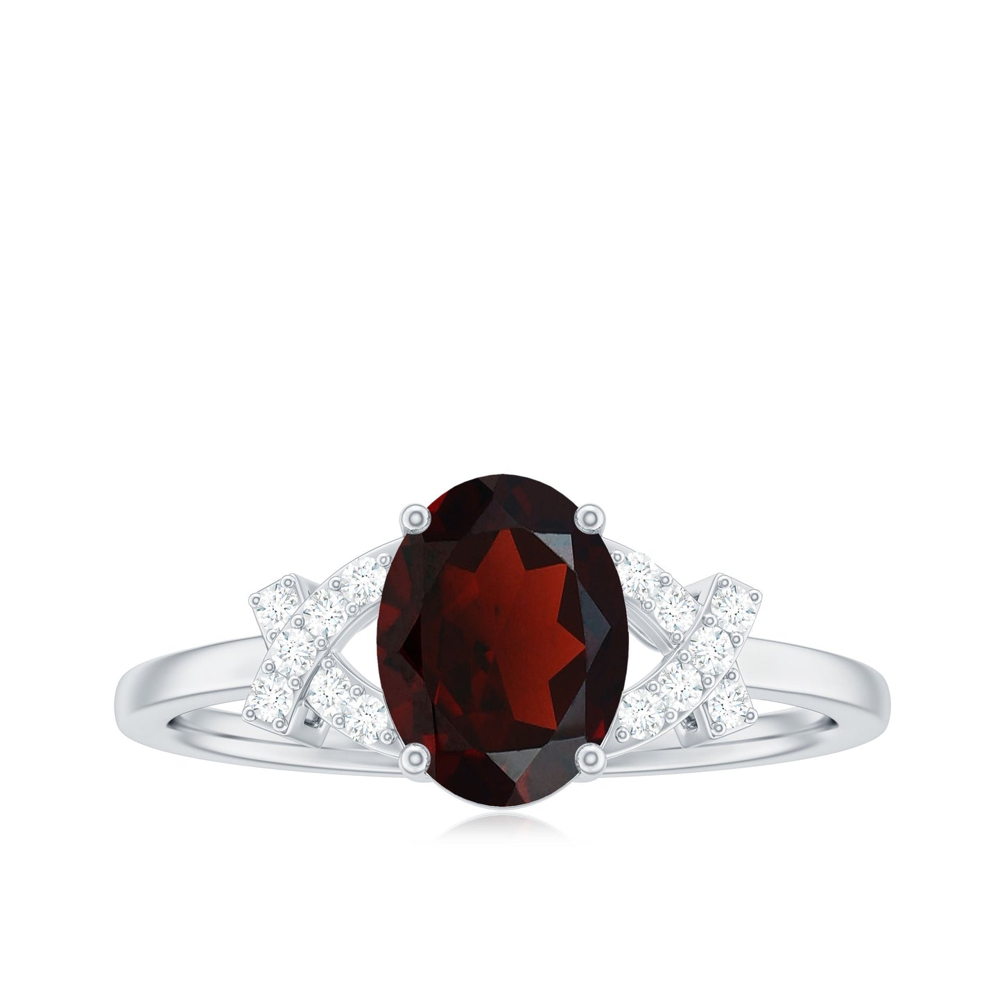 Real 1.5 Carat Garnet Oval Engagement Ring with Diamond Split Shank