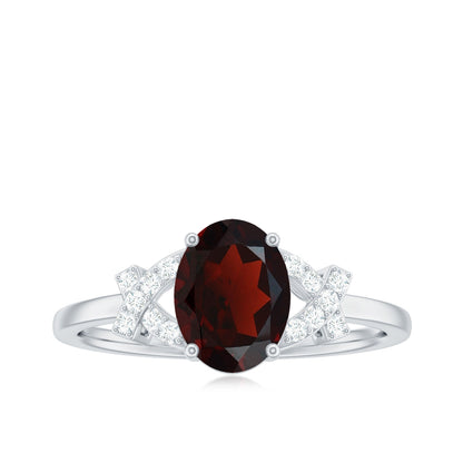 Real 1.5 Carat Garnet Oval Engagement Ring with Diamond Split Shank