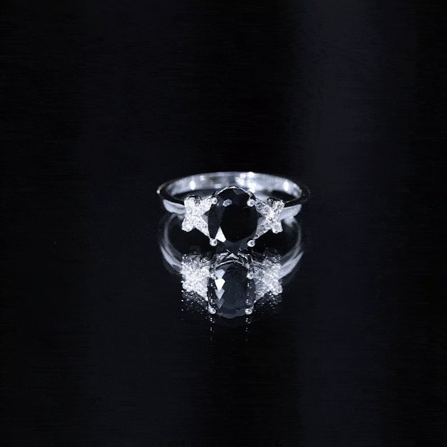 1.9 Carat Lab Grown Black Diamond Oval Engagement Ring with White Diamond Split Shank