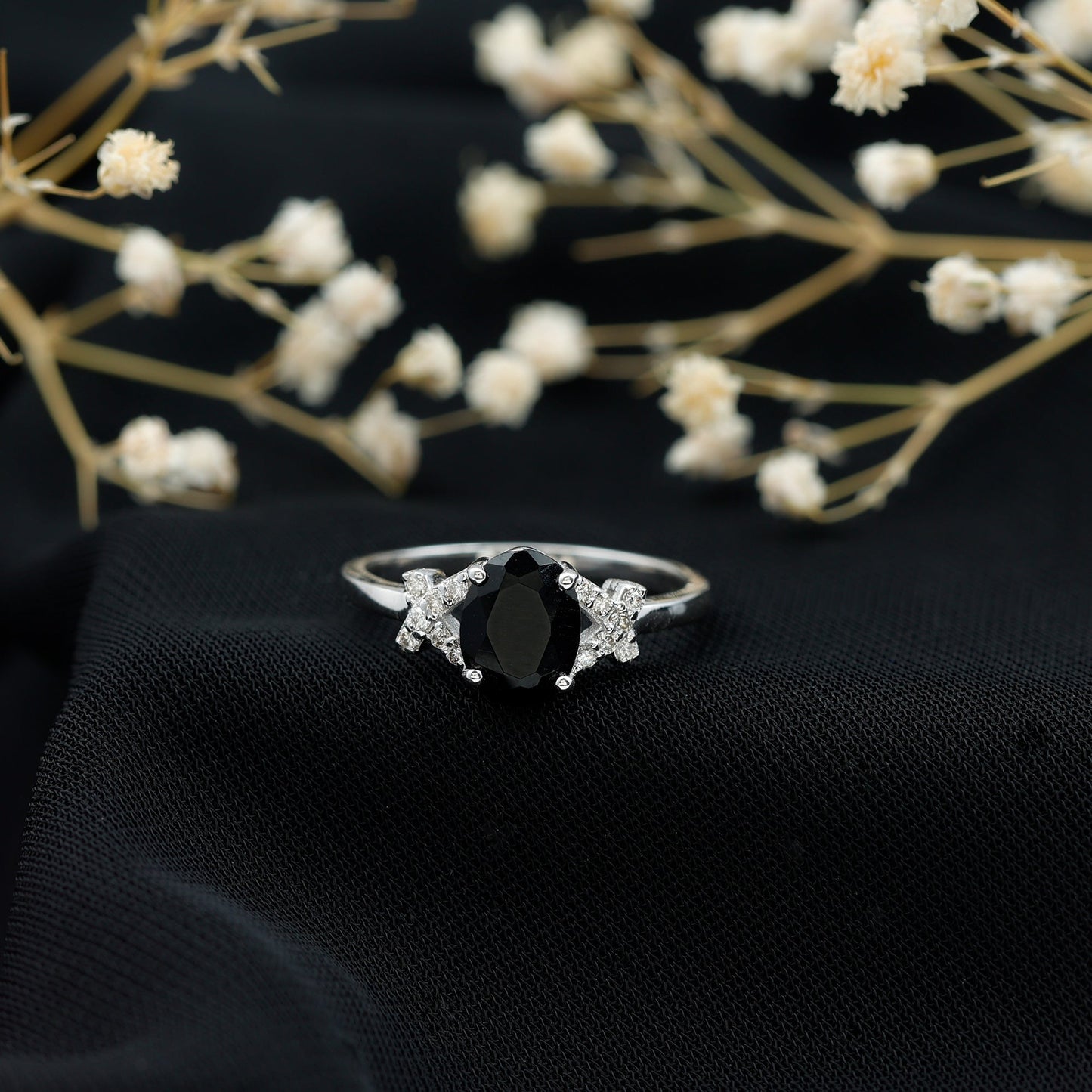 1.9 Carat Lab Grown Black Diamond Oval Engagement Ring with White Diamond Split Shank