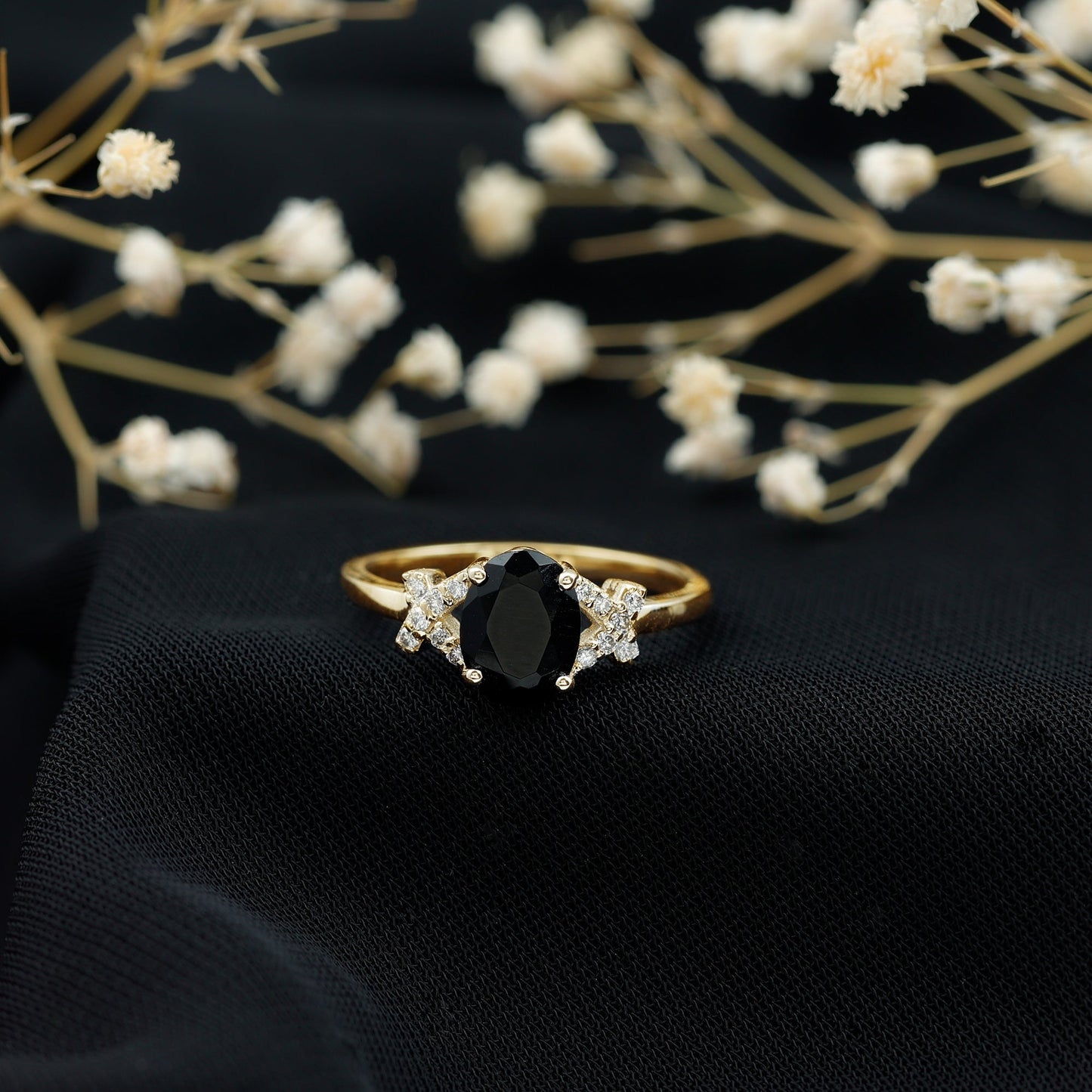 1.9 Carat Lab Grown Black Diamond Oval Engagement Ring with White Diamond Split Shank