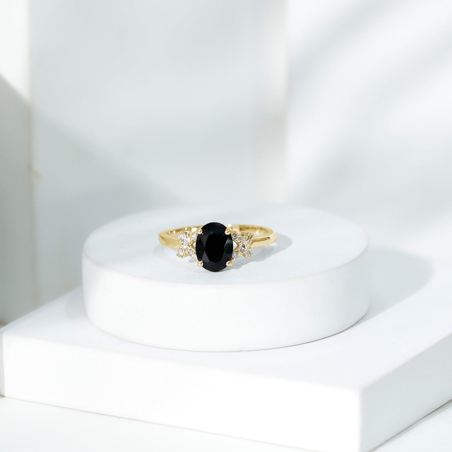 1.9 Carat Lab Grown Black Diamond Oval Engagement Ring with White Diamond Split Shank