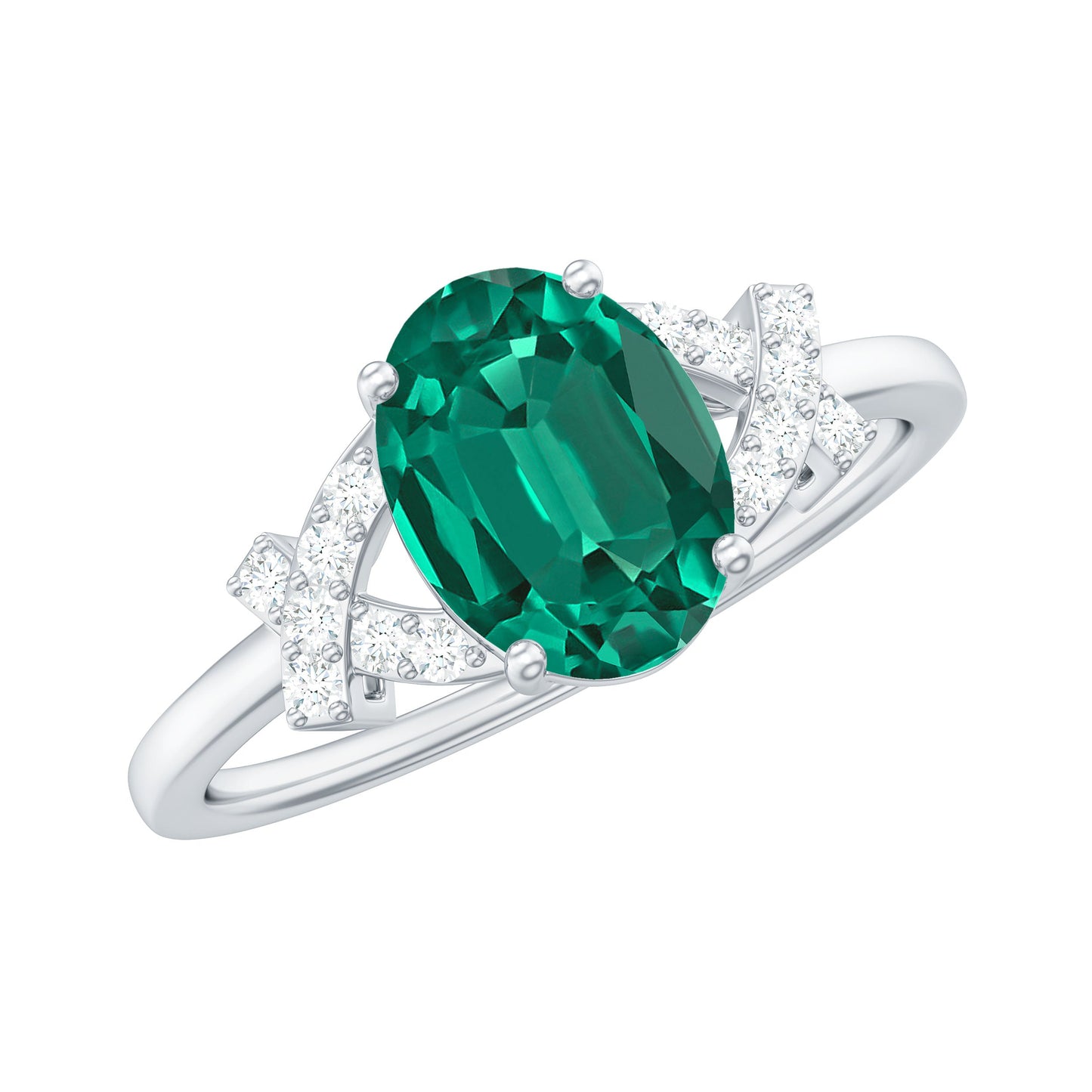 Certified 1.2 Carat Lab Grown Emerald Oval Engagement Ring with Diamond