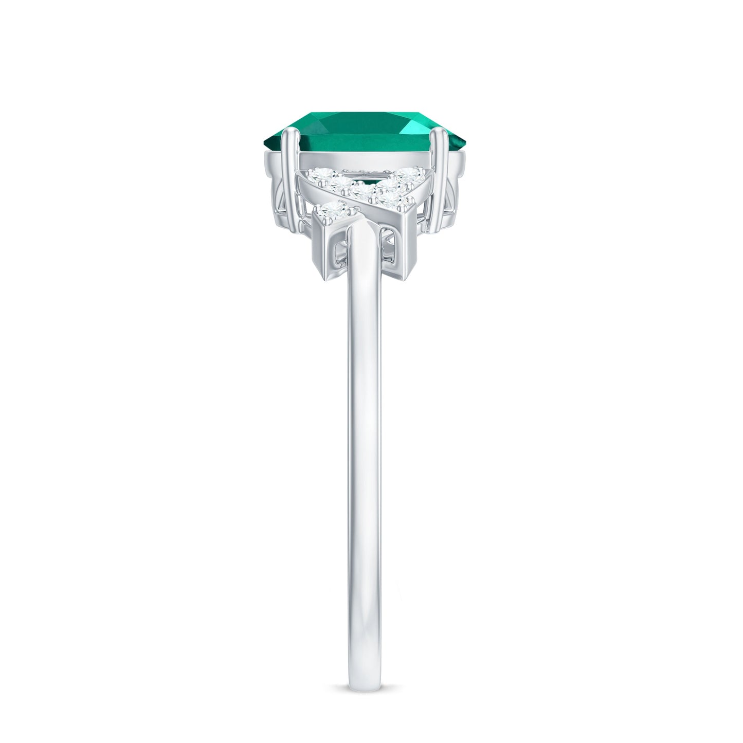 Certified 1.2 Carat Lab Grown Emerald Oval Engagement Ring with Diamond