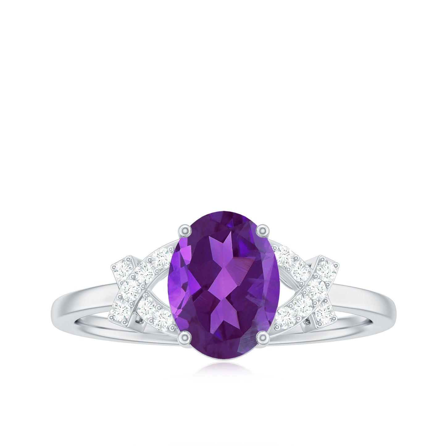 Real 1 Carat Amethyst Oval Engagement Ring with Diamond Split Shank