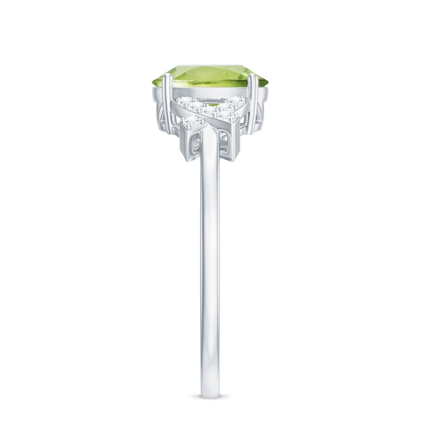 Real 1 Carat Peridot Oval Engagement Ring with Diamond Split Shank