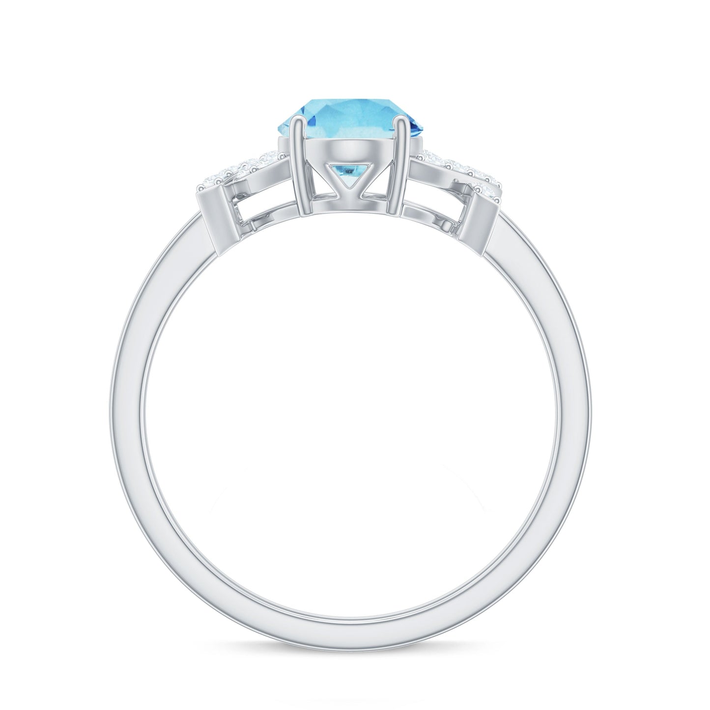 Oval Shape 1 Carat Aquamarine Solitaire Engagement Ring with Diamond Split Shank