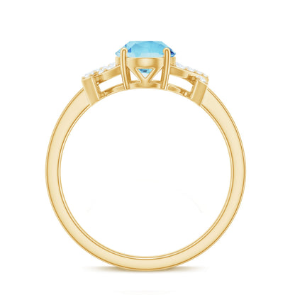 Oval Shape 1 Carat Aquamarine Solitaire Engagement Ring with Diamond Split Shank