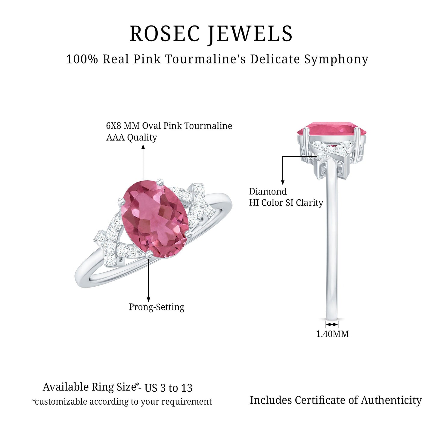 Split Shank Oval Pink Tourmaline and Diamond Solitaire Engagement Ring