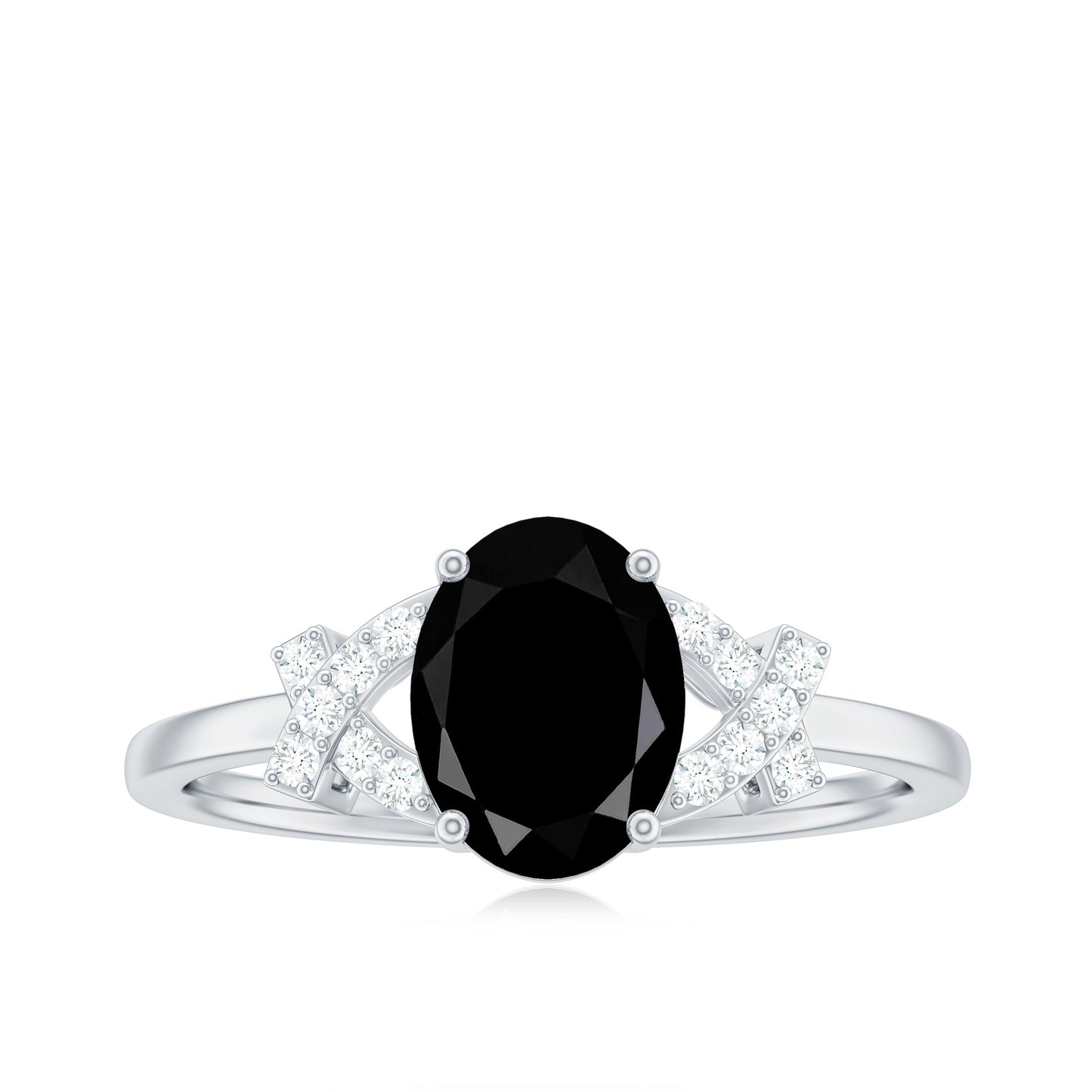 Solitaire Black Onyx Oval Engagement Ring in Split Shank