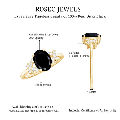 Solitaire Black Onyx Oval Engagement Ring in Split Shank
