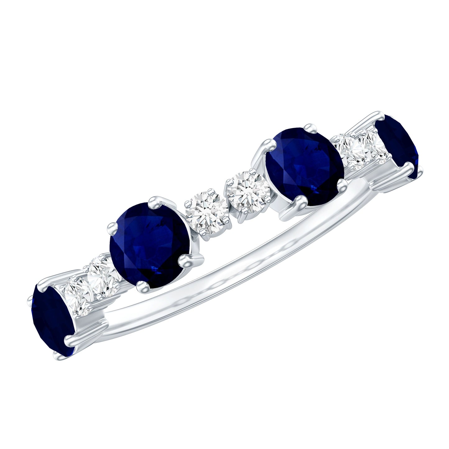 Genuine Blue Sapphire Half Eternity Ring with Diamond