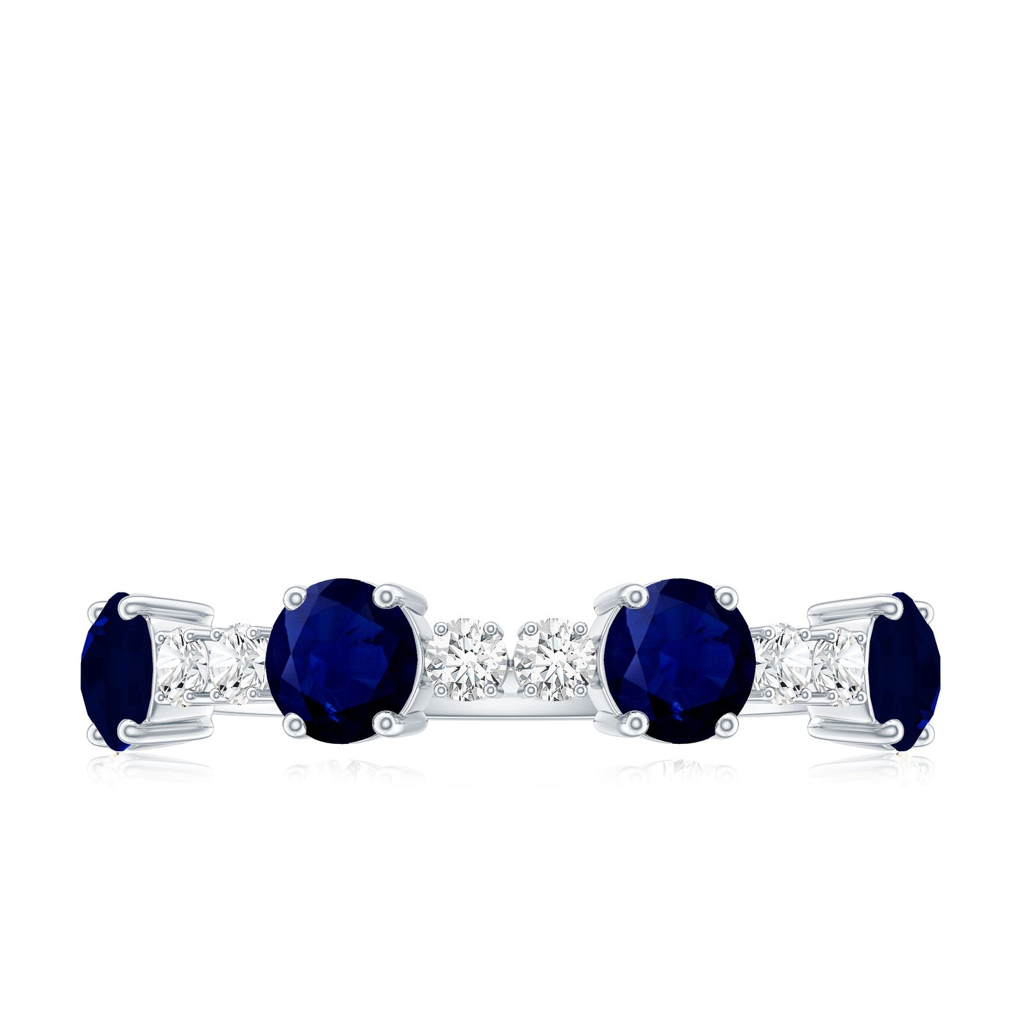 Genuine Blue Sapphire Half Eternity Ring with Diamond