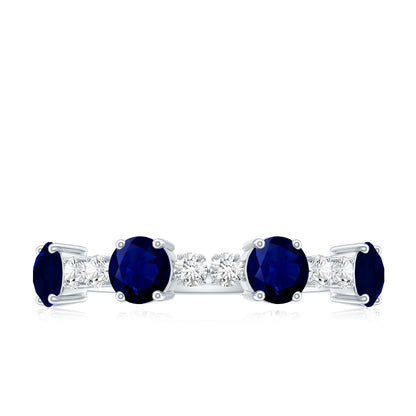 Genuine Blue Sapphire Half Eternity Ring with Diamond
