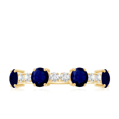 Genuine Blue Sapphire Half Eternity Ring with Diamond