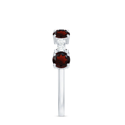 Genuine Garnet Half Eternity Ring with Diamond