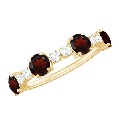 Genuine Garnet Half Eternity Ring with Diamond
