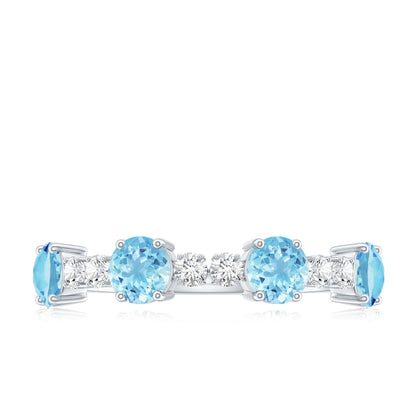 Genuine Aquamarine and Diamond Half Eternity Ring in Prong Setting
