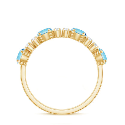 Genuine Aquamarine and Diamond Half Eternity Ring in Prong Setting