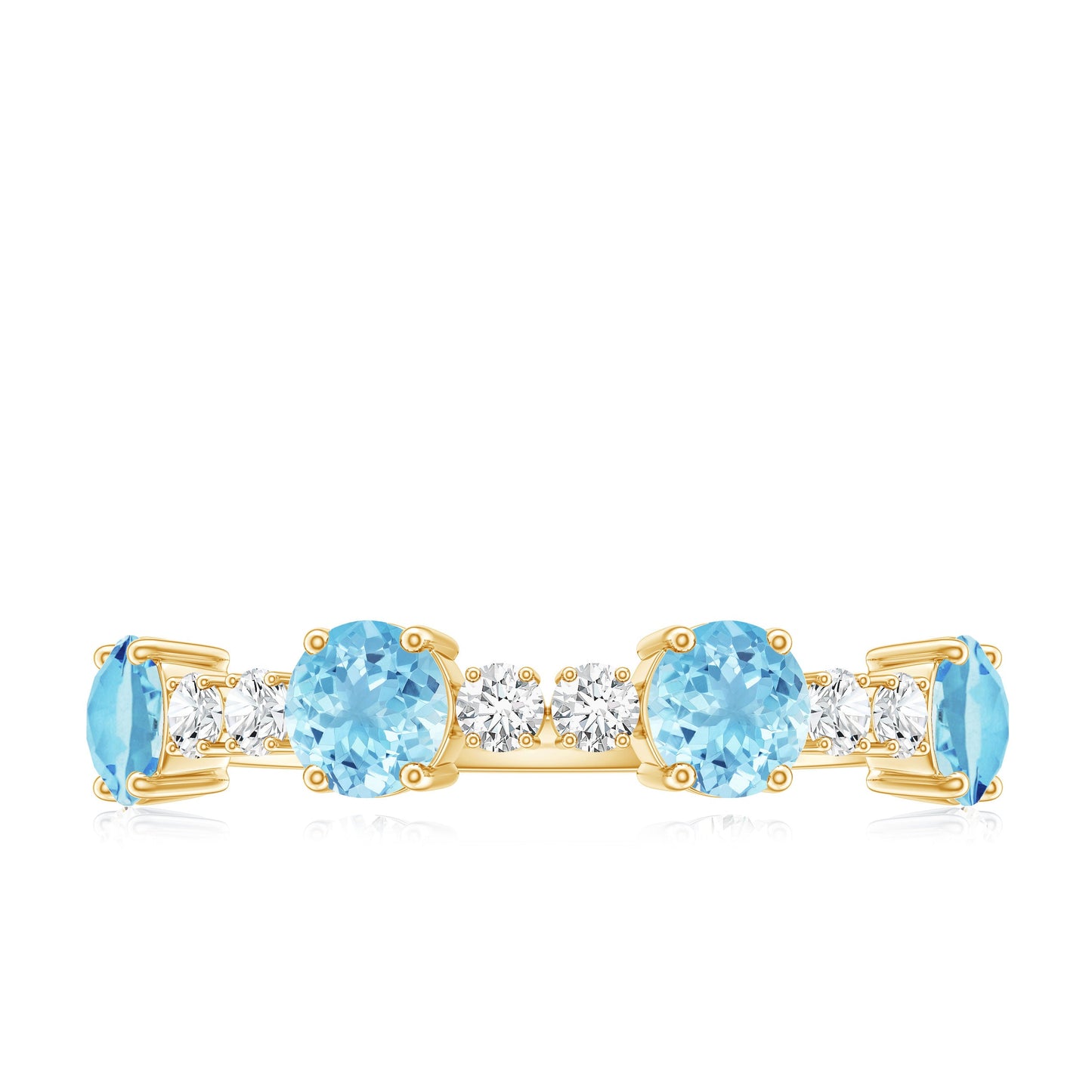 Genuine Aquamarine and Diamond Half Eternity Ring in Prong Setting
