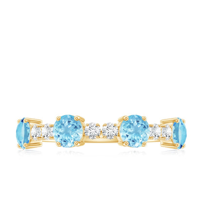 Genuine Aquamarine and Diamond Half Eternity Ring in Prong Setting
