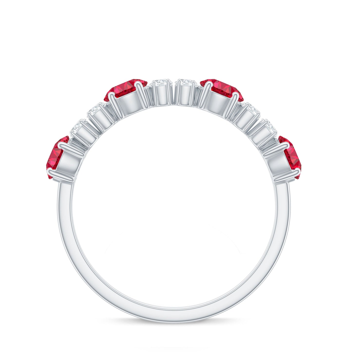 Certified Lab Grown Ruby Half Eternity Ring with Diamond