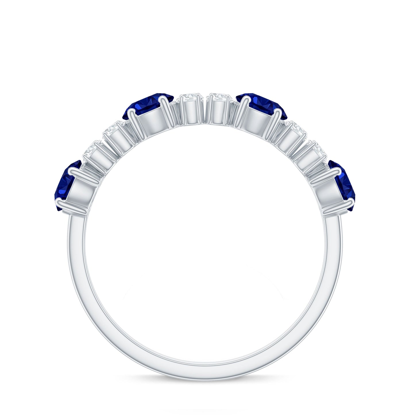Certified Lab Grown Blue Sapphire Half Eternity Anniversary Ring with Diamond