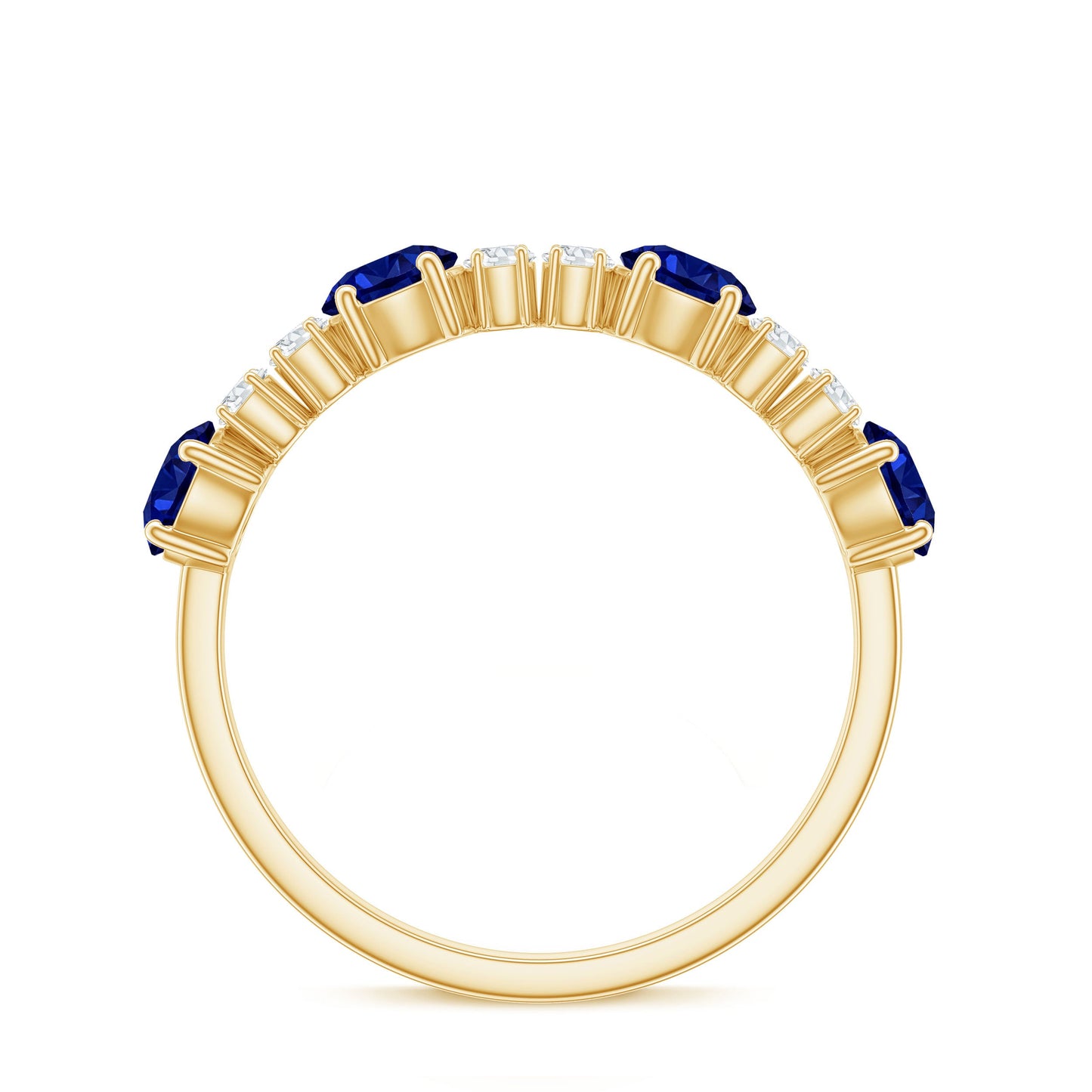 Certified Lab Grown Blue Sapphire Half Eternity Anniversary Ring with Diamond