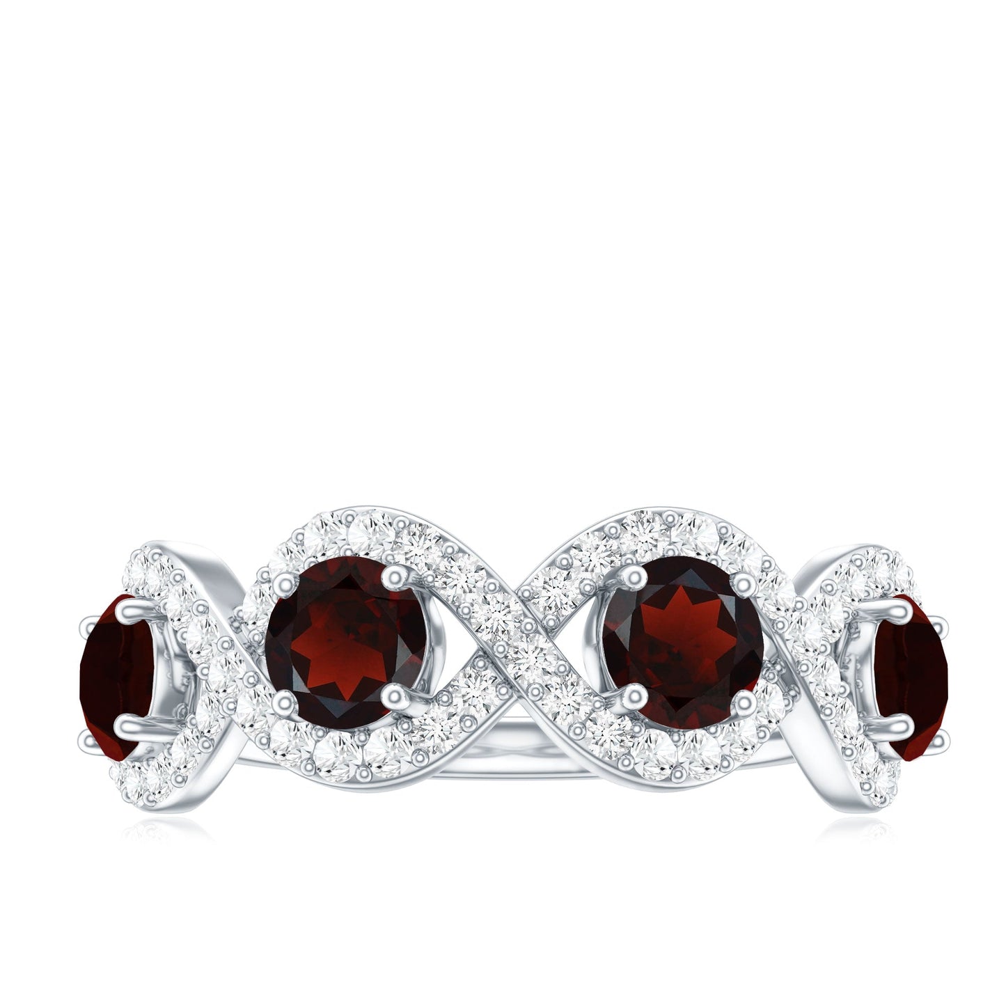 Natural Garnet Diamond Infinity Eternity Ring with Braided Shank