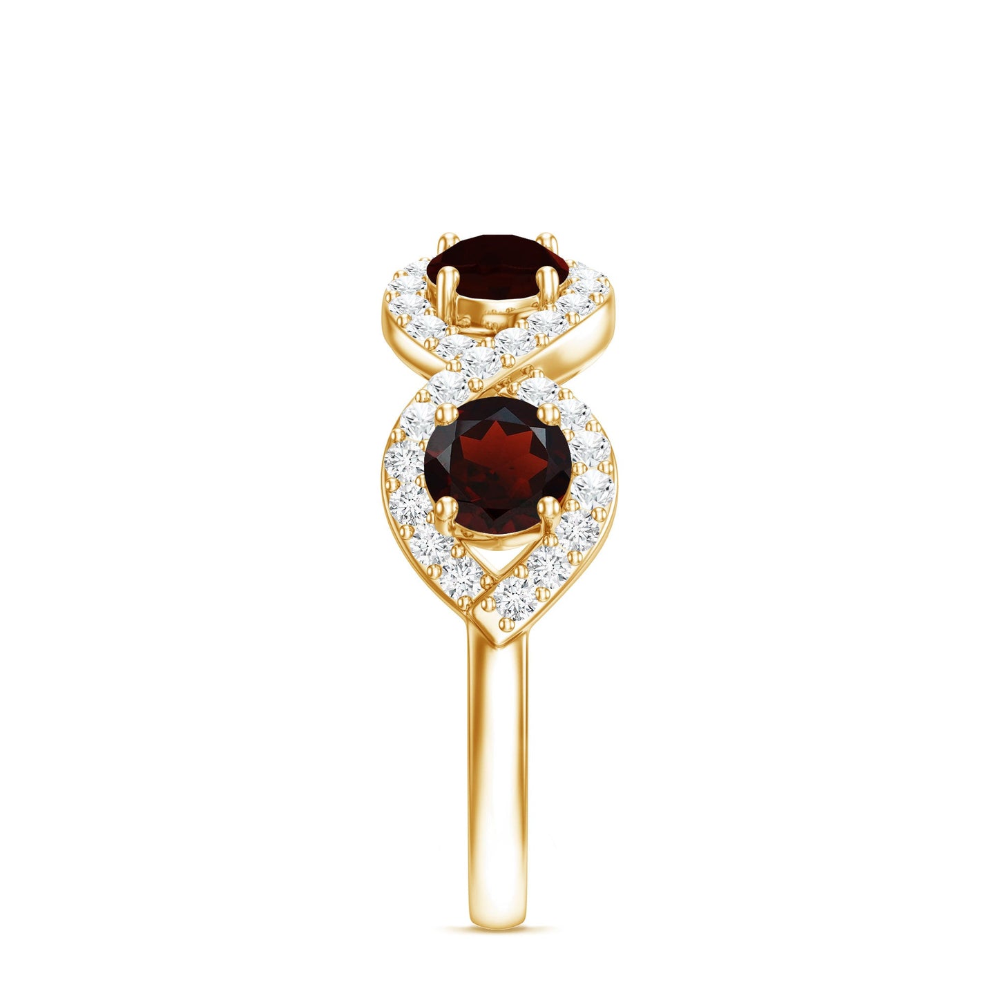 Natural Garnet Diamond Infinity Eternity Ring with Braided Shank