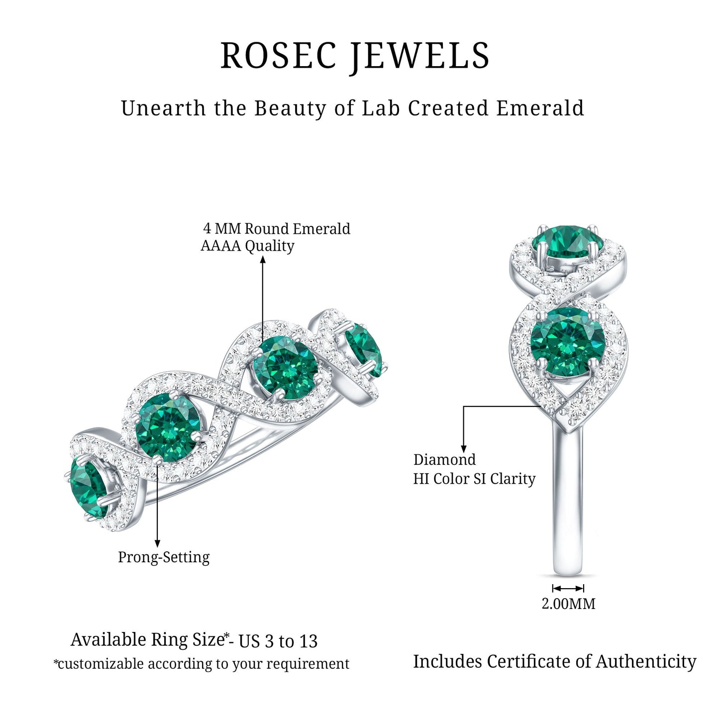 Certified Lab Grown Emerald Diamond Infinity Half Eternity Band