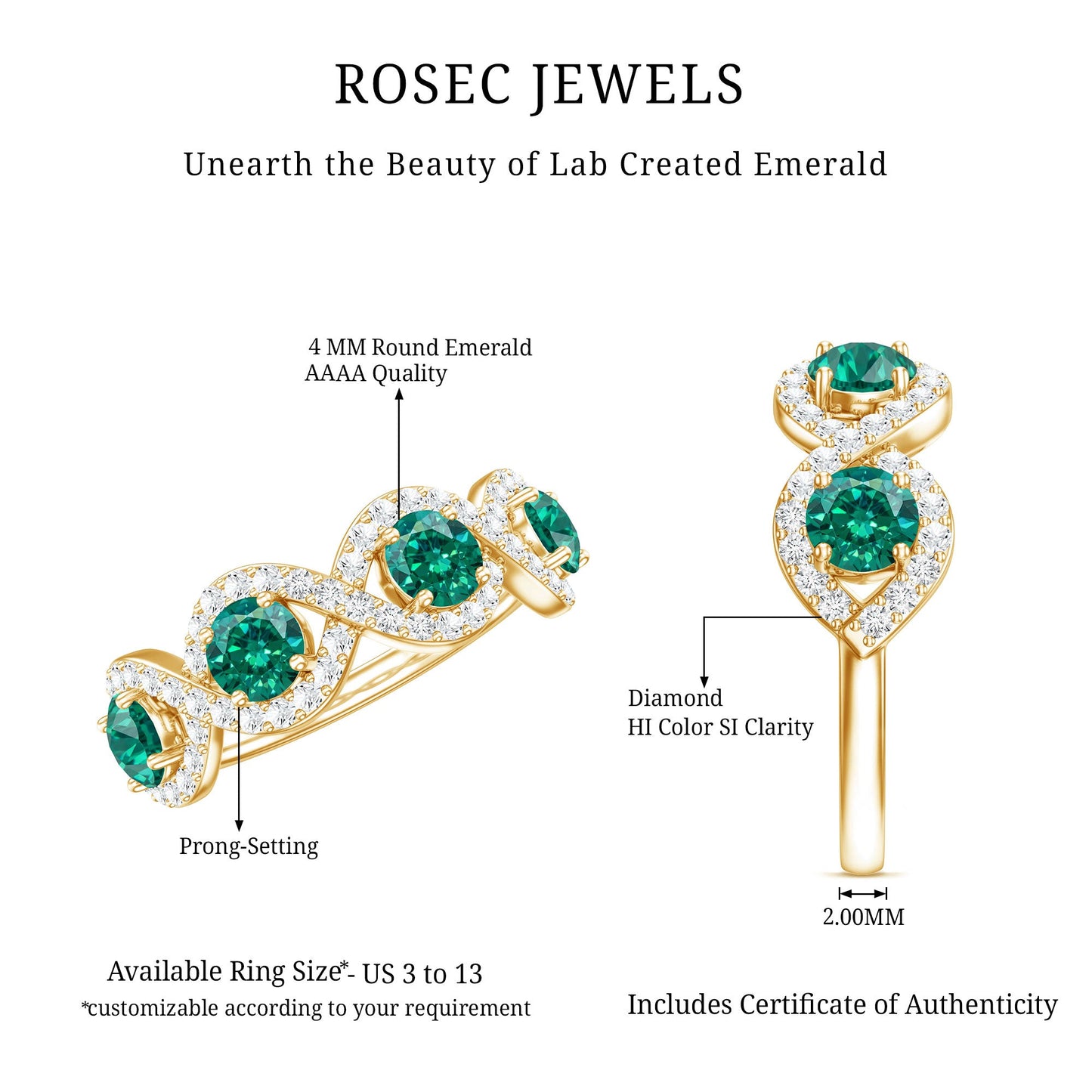 Certified Lab Grown Emerald Diamond Infinity Half Eternity Band