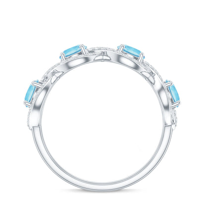 Braided Half Eternity Ring with Genuine Aquamarine and Diamond
