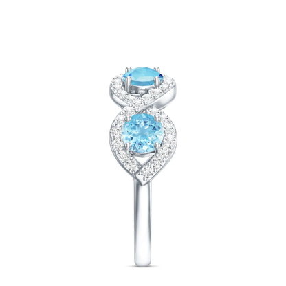 Braided Half Eternity Ring with Genuine Aquamarine and Diamond