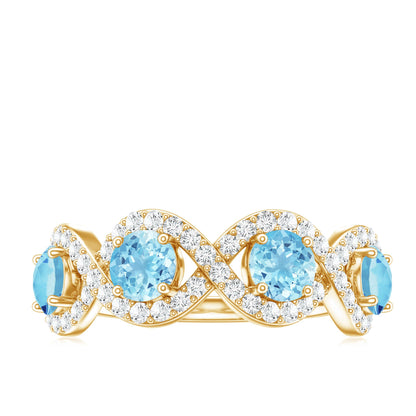 Braided Half Eternity Ring with Genuine Aquamarine and Diamond