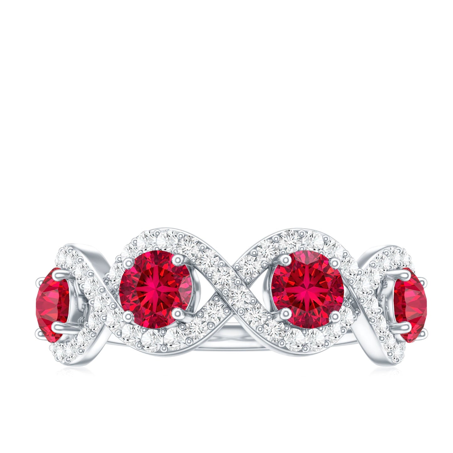 Certified Lab Created Ruby Half Eternity Infinity Ring with Diamond