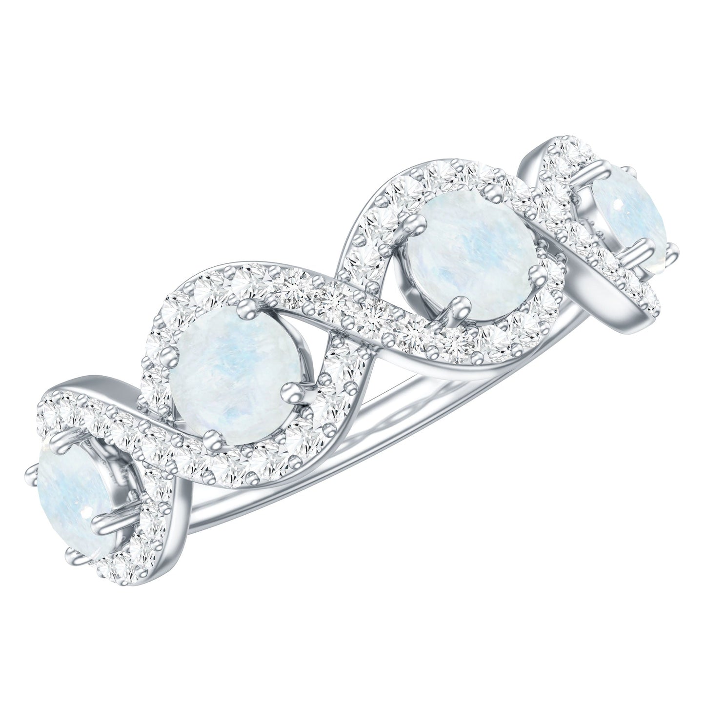 Genuine Moonstone Half Eternity Ring with Diamond