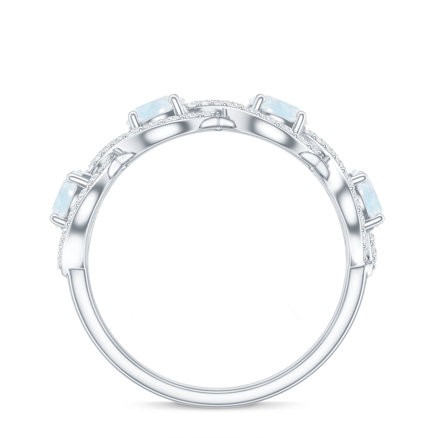 Genuine Moonstone Half Eternity Ring with Diamond