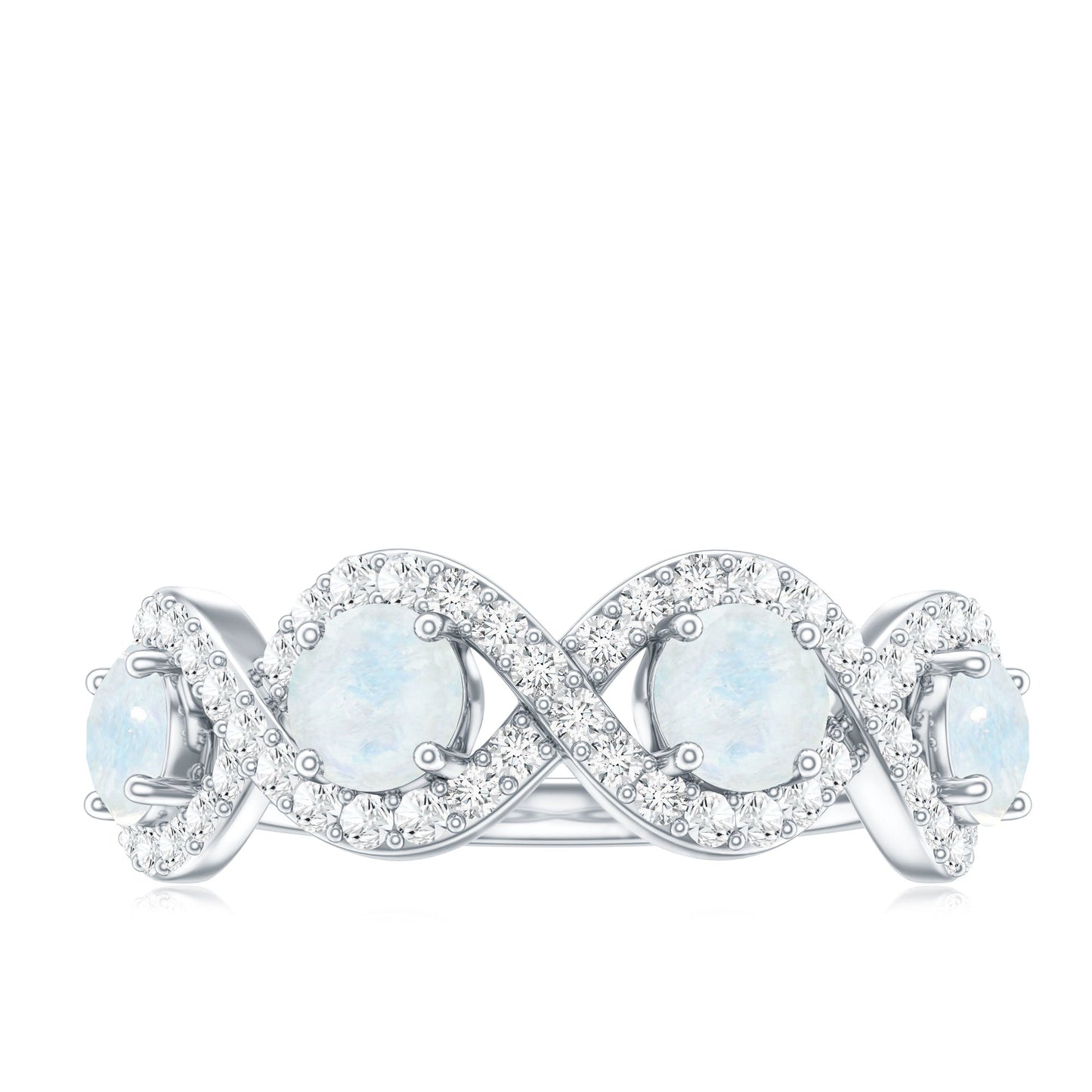 Genuine Moonstone Half Eternity Ring with Diamond