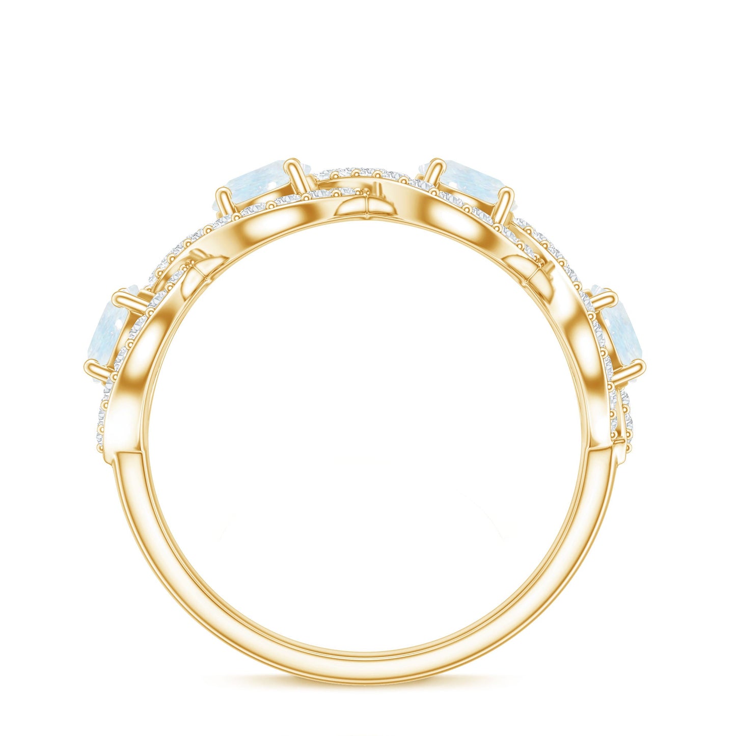 Genuine Moonstone Half Eternity Ring with Diamond