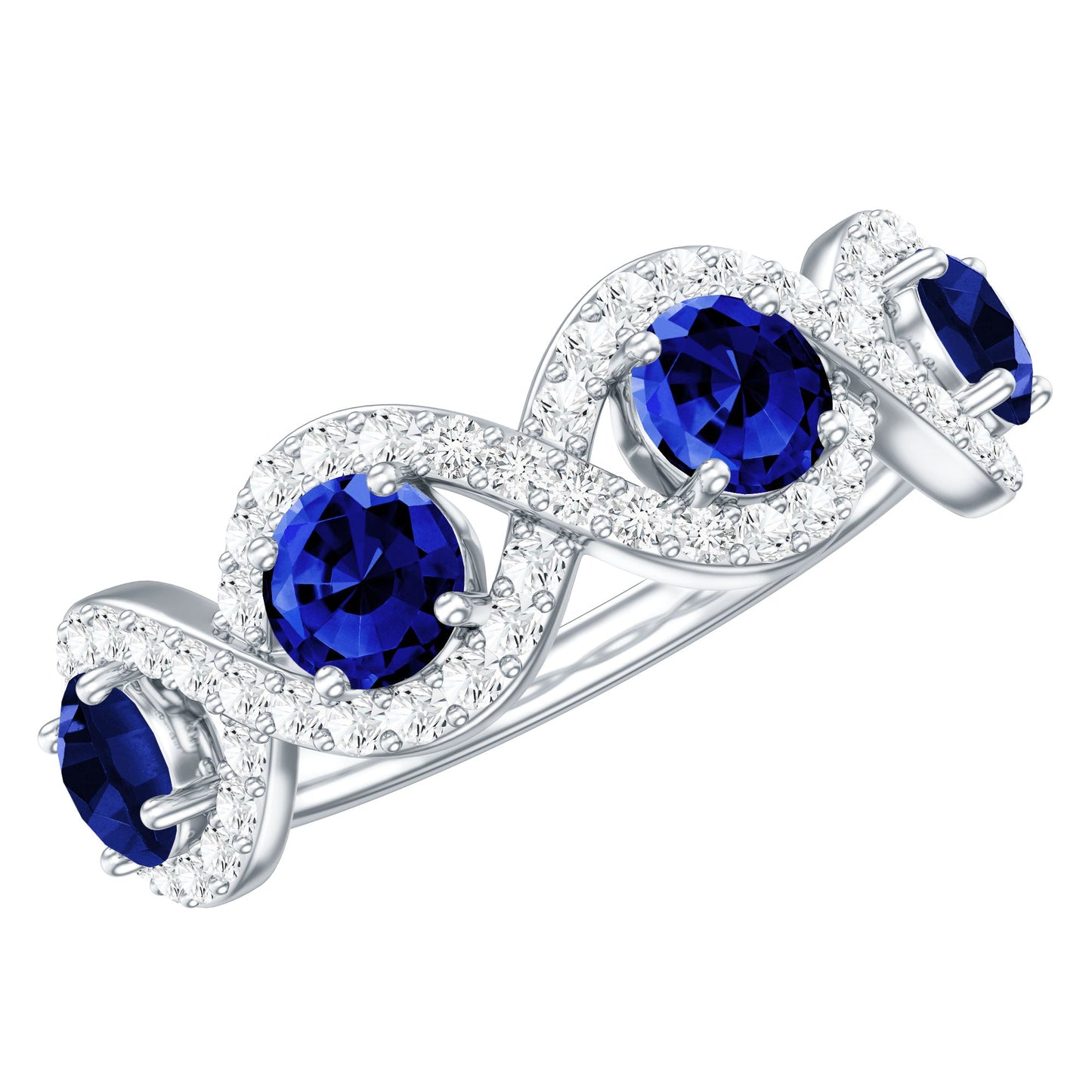 Lab-Created Blue Sapphire and Diamond Braided Half Eternity Band Ring