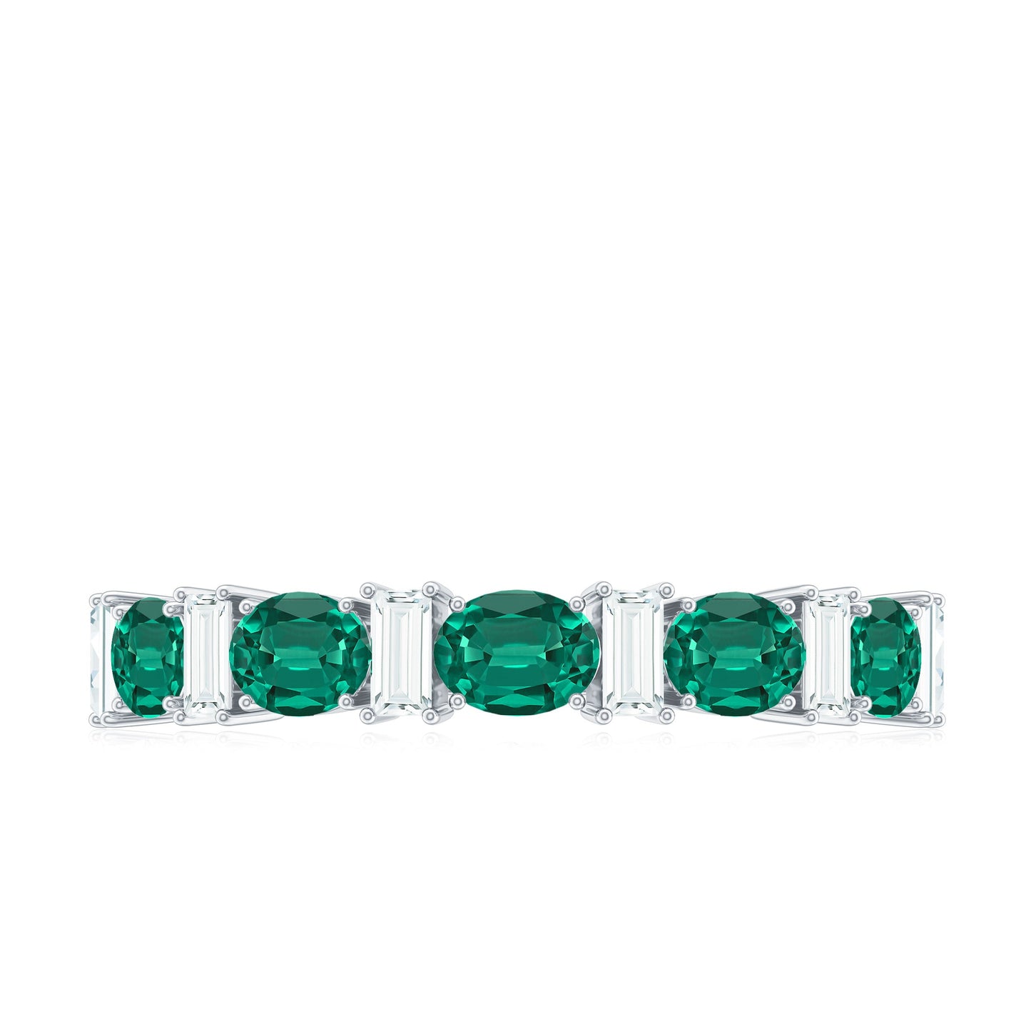 Certified Lab Grown Emerald Half Eternity Ring with Moissanite