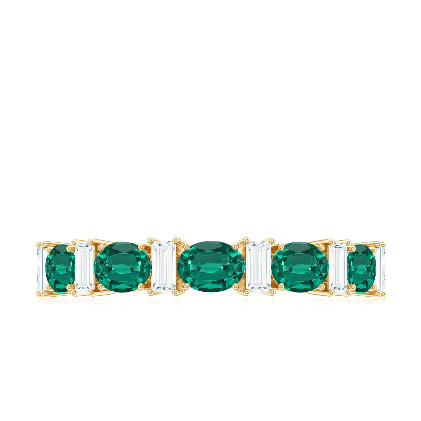 Certified Lab Grown Emerald Half Eternity Ring with Moissanite