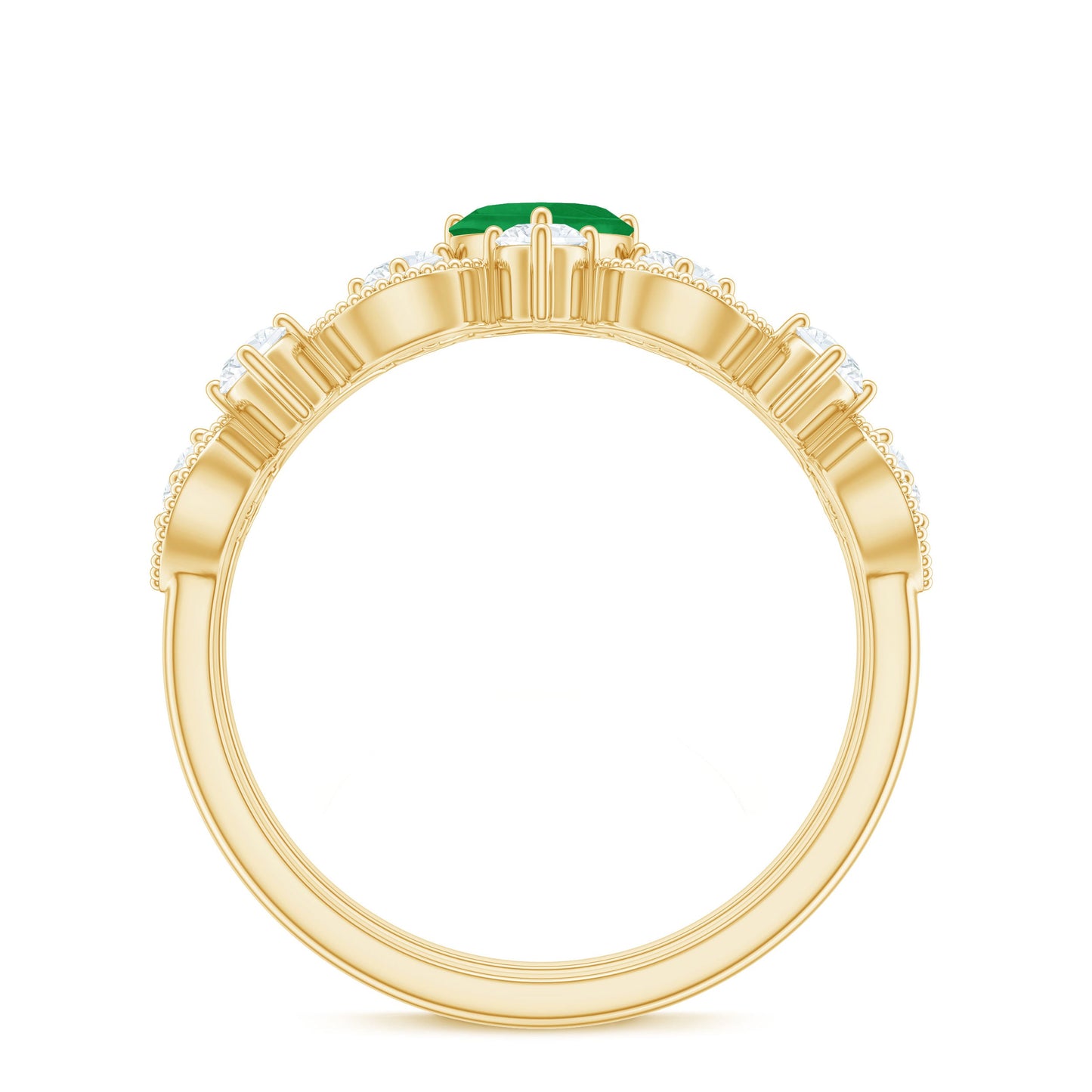 Natural Emerald Heart Shaped Engagement Ring and Diamond Wedding Band