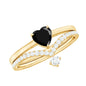 Heart Shape Created Black Diamond Solitaire Ring Set with Diamond