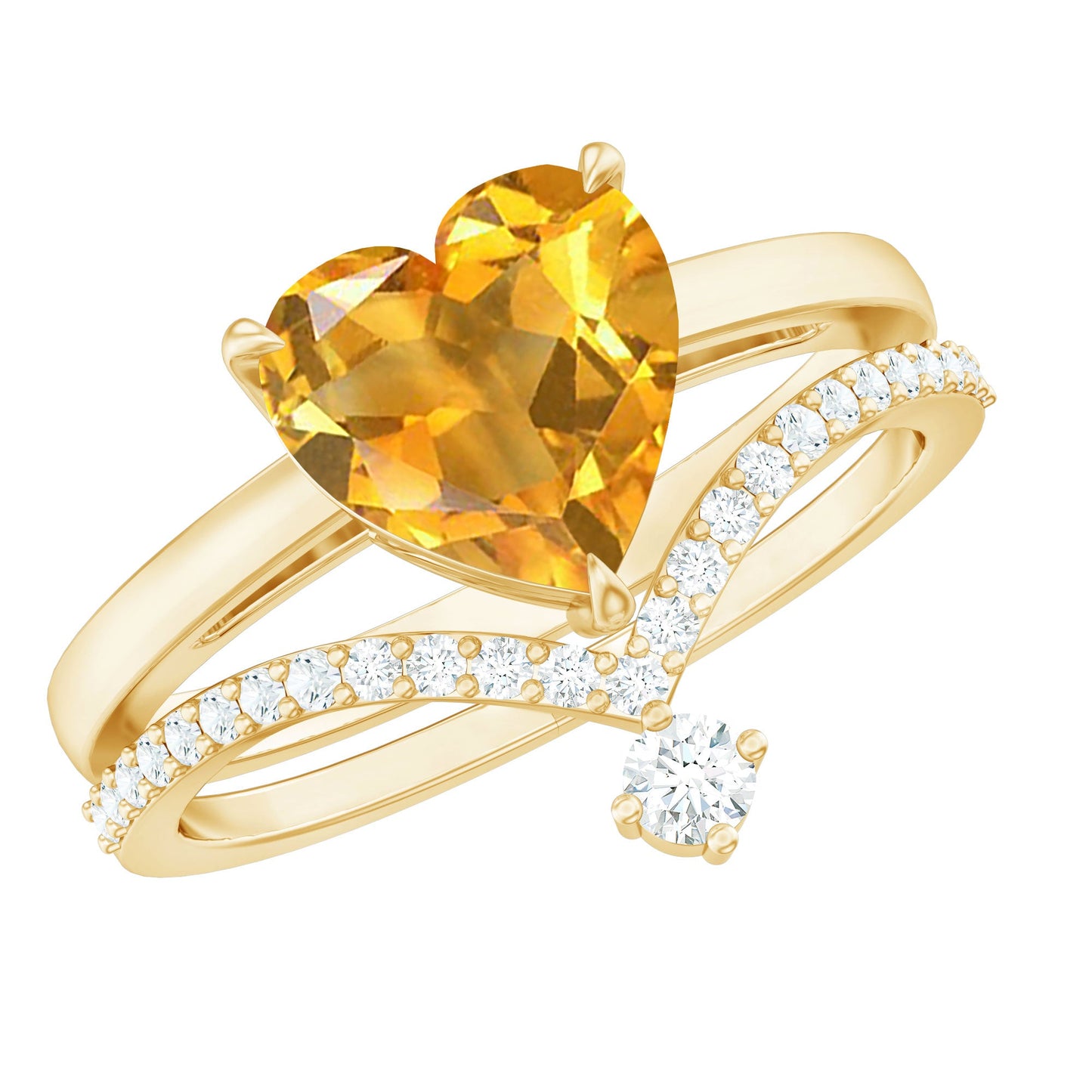Natural Citrine Heart Engagement Ring with Diamond Enhancer