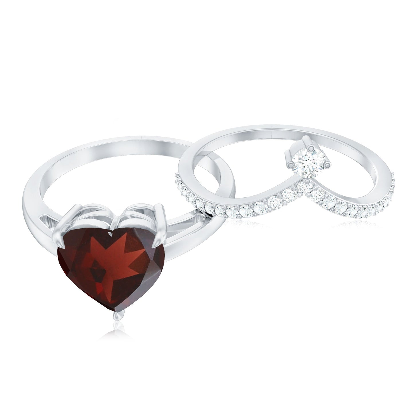 Natural Garnet Heart Shaped Engagement Ring with Diamond Enhancer
