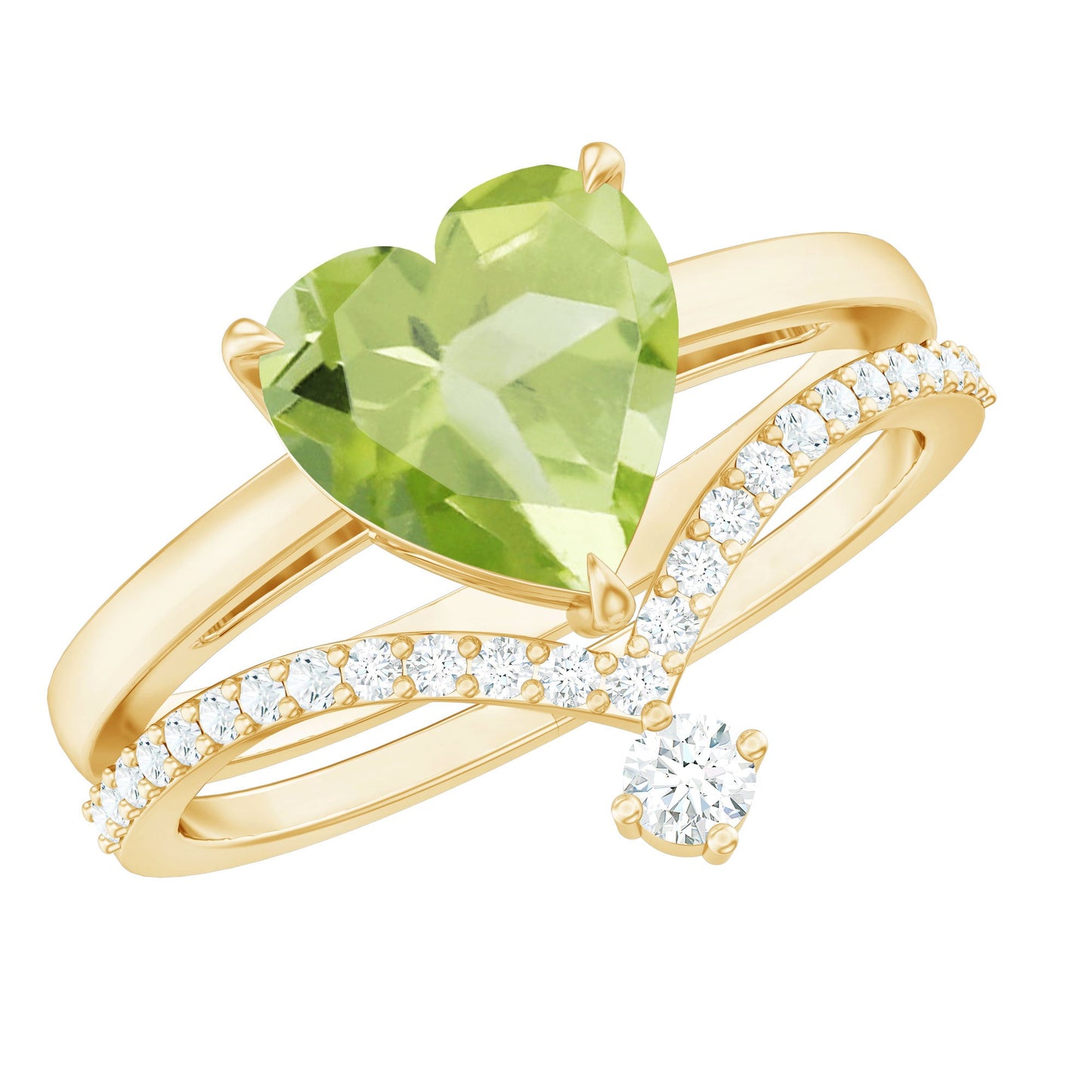 Natural 2 Carat Peridot Heart Engagement Ring with Diamond Enhancer