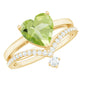 Natural 2 Carat Peridot Heart Engagement Ring with Diamond Enhancer